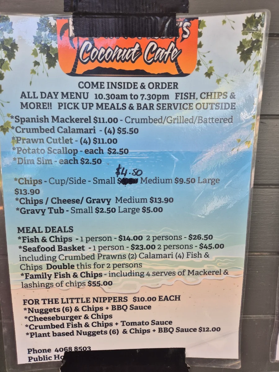 Menu, Tuskers Tuckerbox @ The Beach