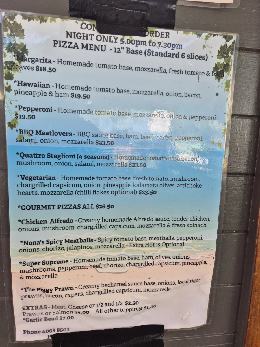 Menu, Tuskers Tuckerbox @ The Beach