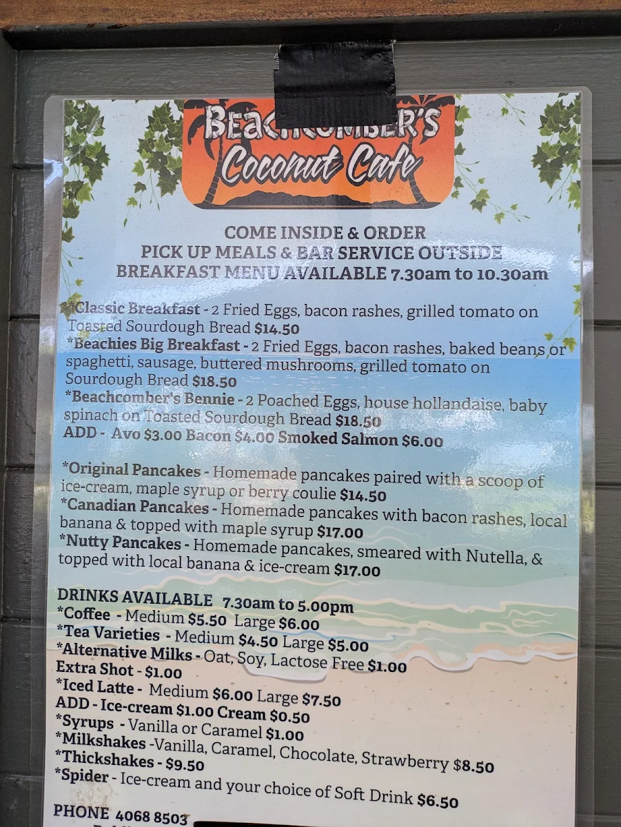 Menu, Tuskers Tuckerbox @ The Beach