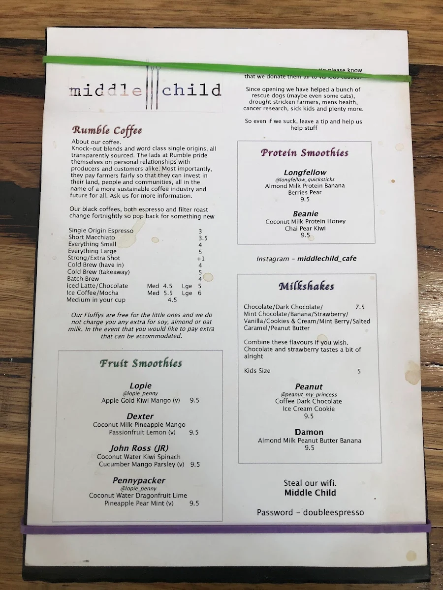 Menu, Middle Child