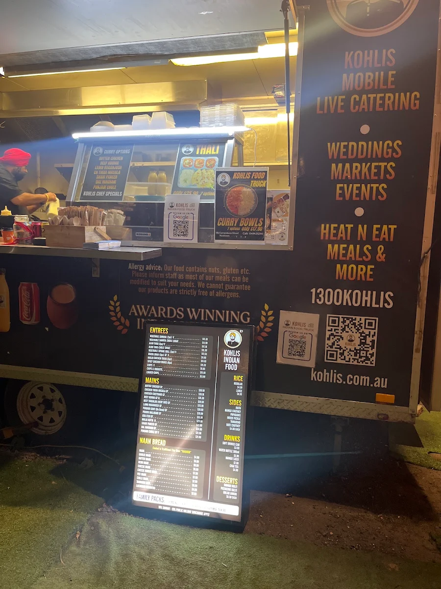 Menu, Kohlis Indian Food Truck