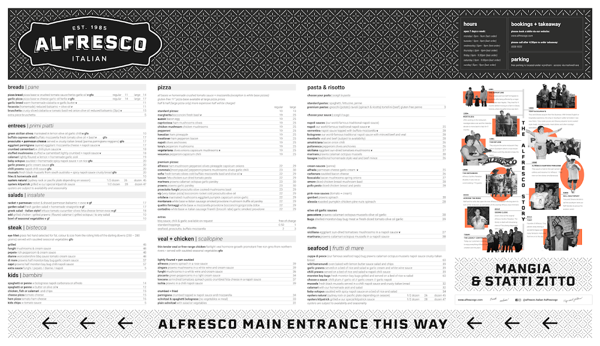 Menu, Alfresco Italian Restaurant
