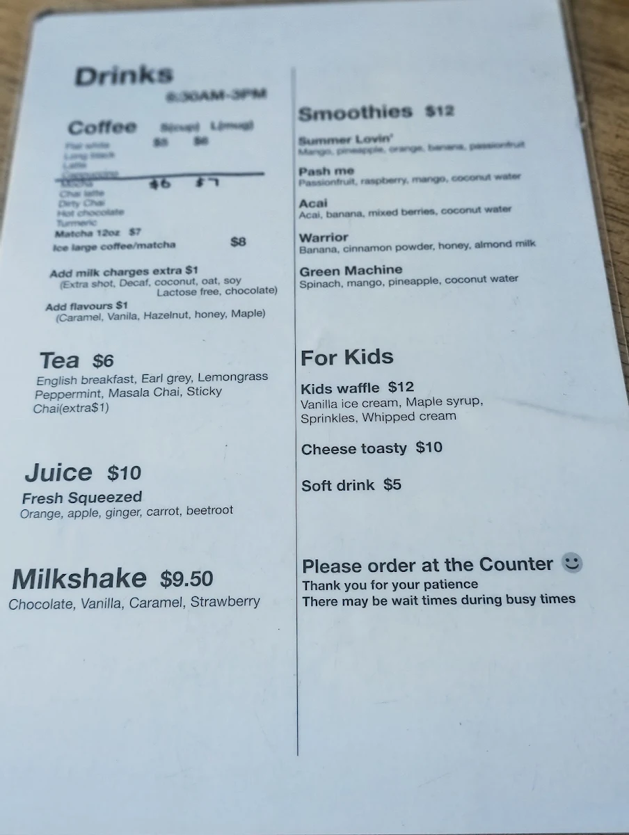 Menu, Griffith Street Larder