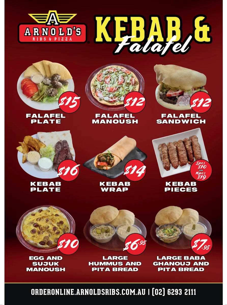 Menu, Arnold's Ribs Pizza
