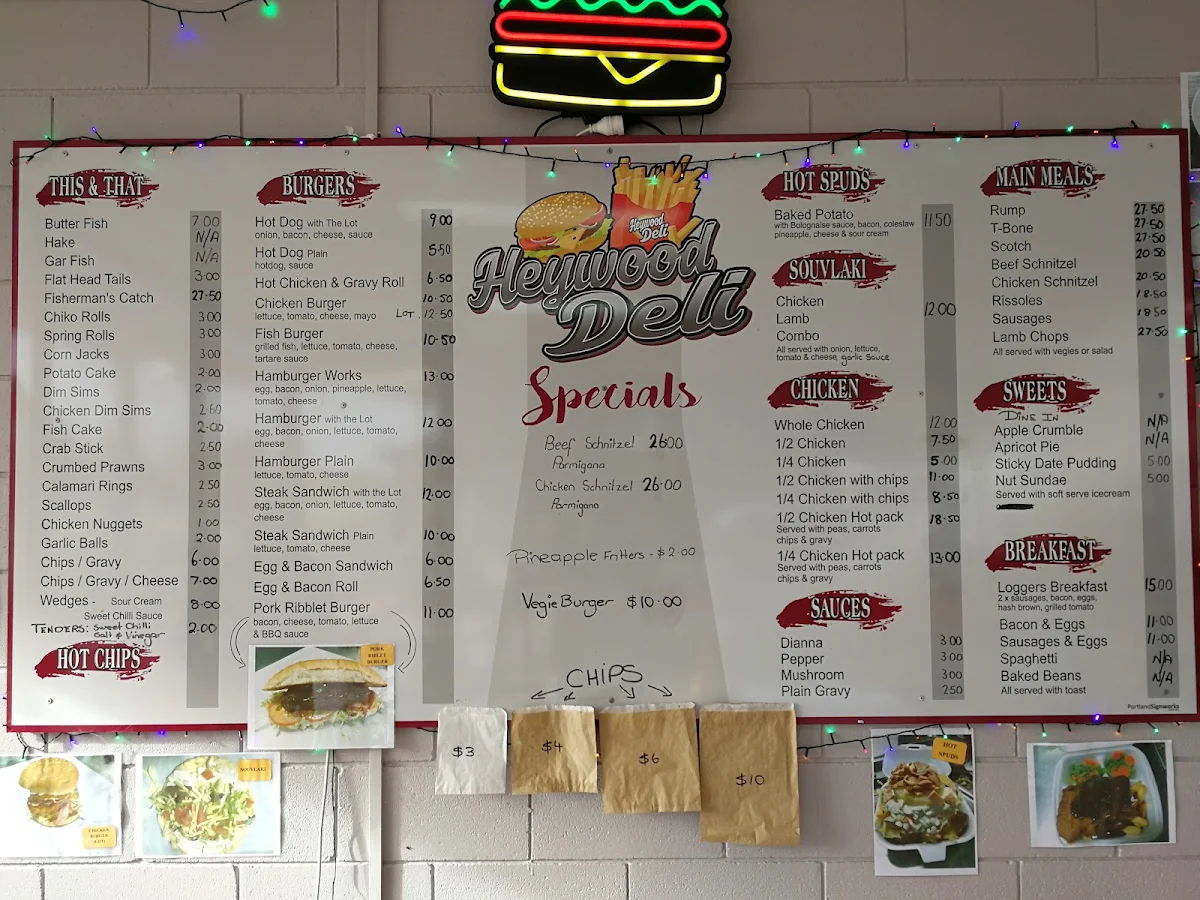 Menu, Heywood Deli