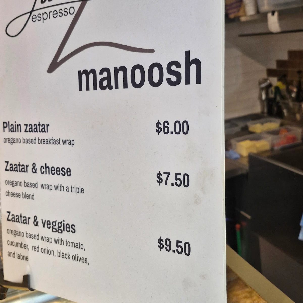 Menu, JACOBZ ESPRESSO