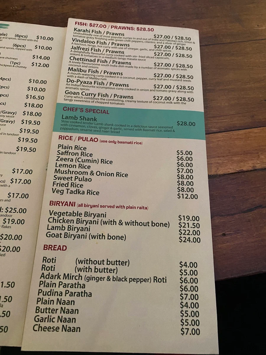 Menu, The Indian Diet
