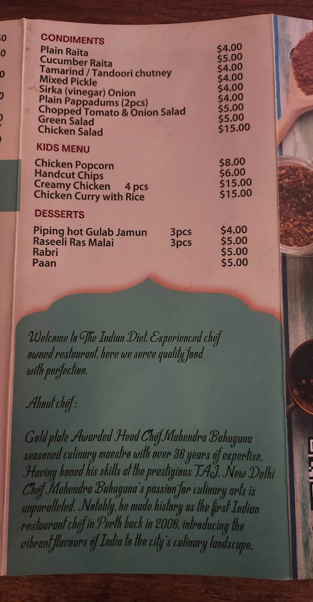 Menu, The Indian Diet