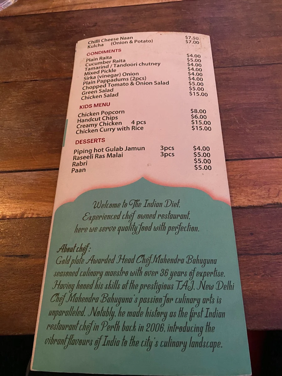 Menu, The Indian Diet