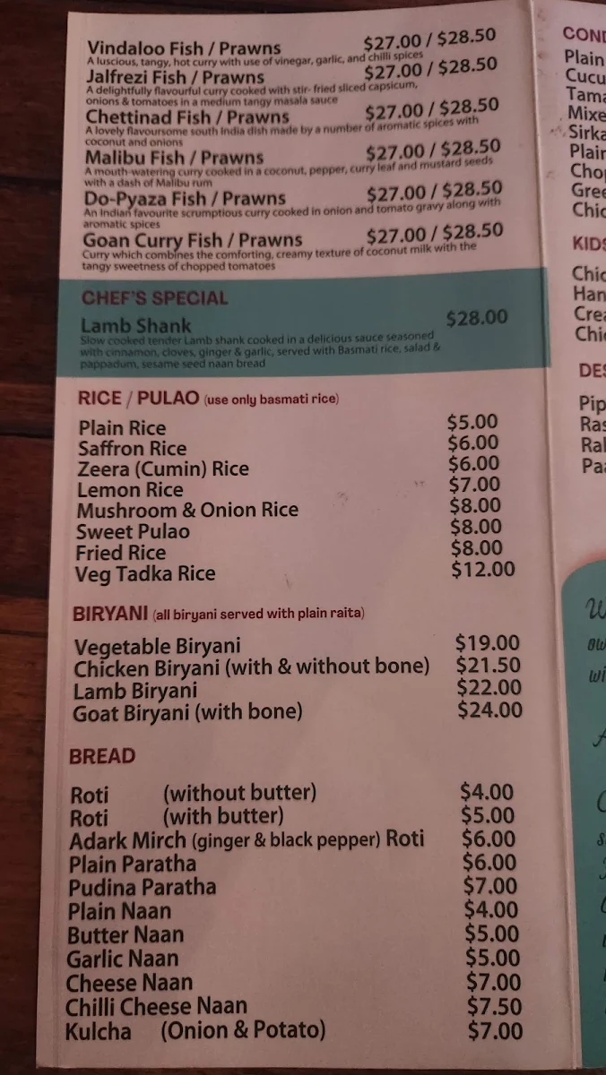 Menu, The Indian Diet