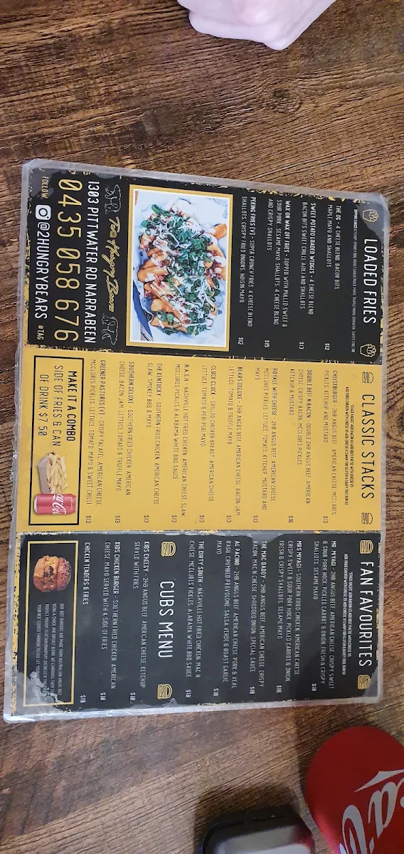 Menu, Two Hungry Bears Narrabeen