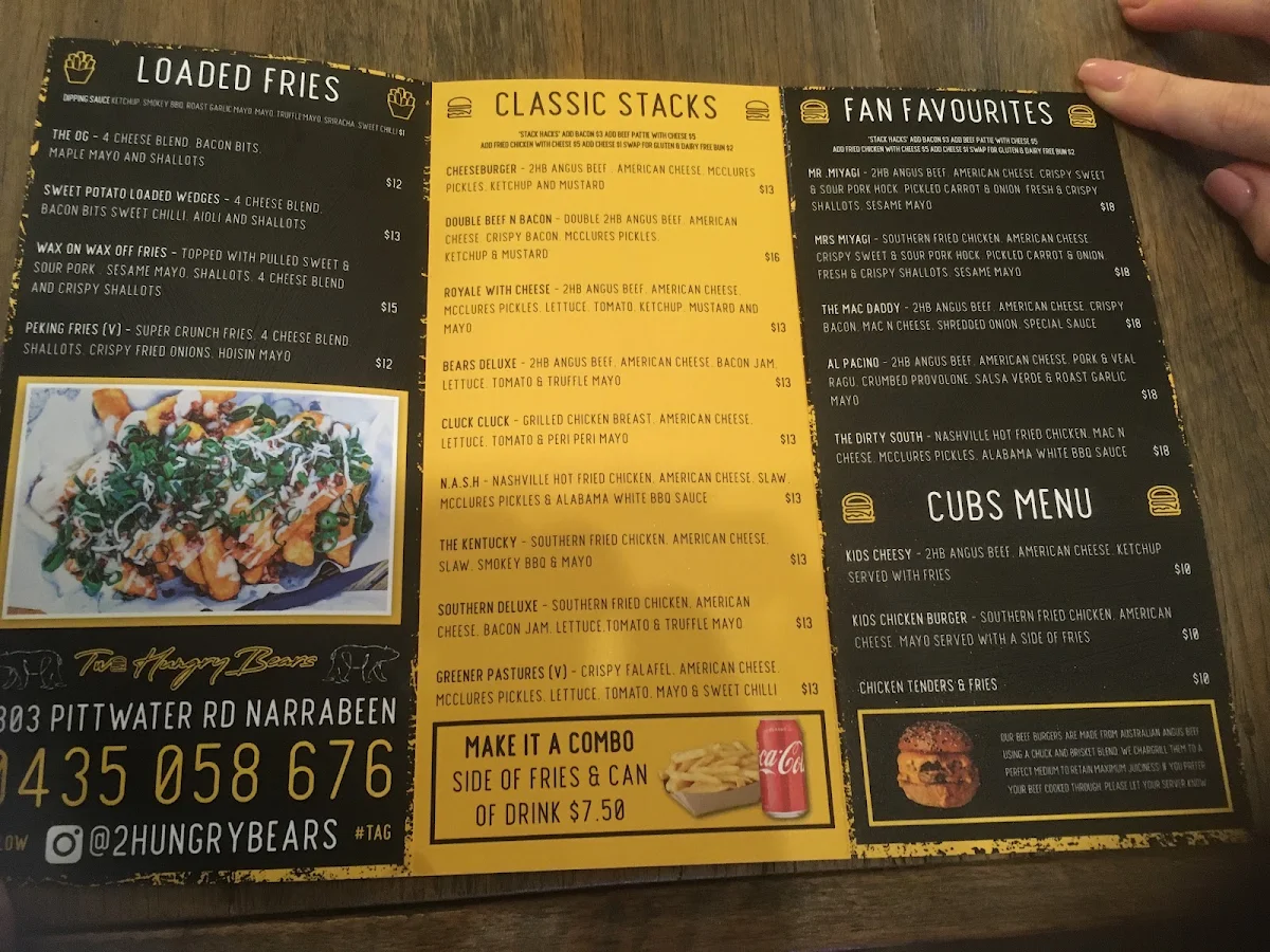 Menu, Two Hungry Bears Narrabeen
