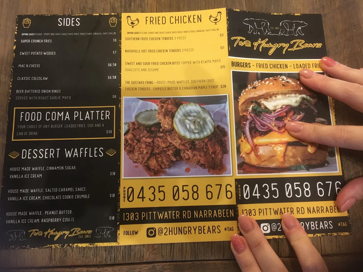 Menu, Two Hungry Bears Narrabeen