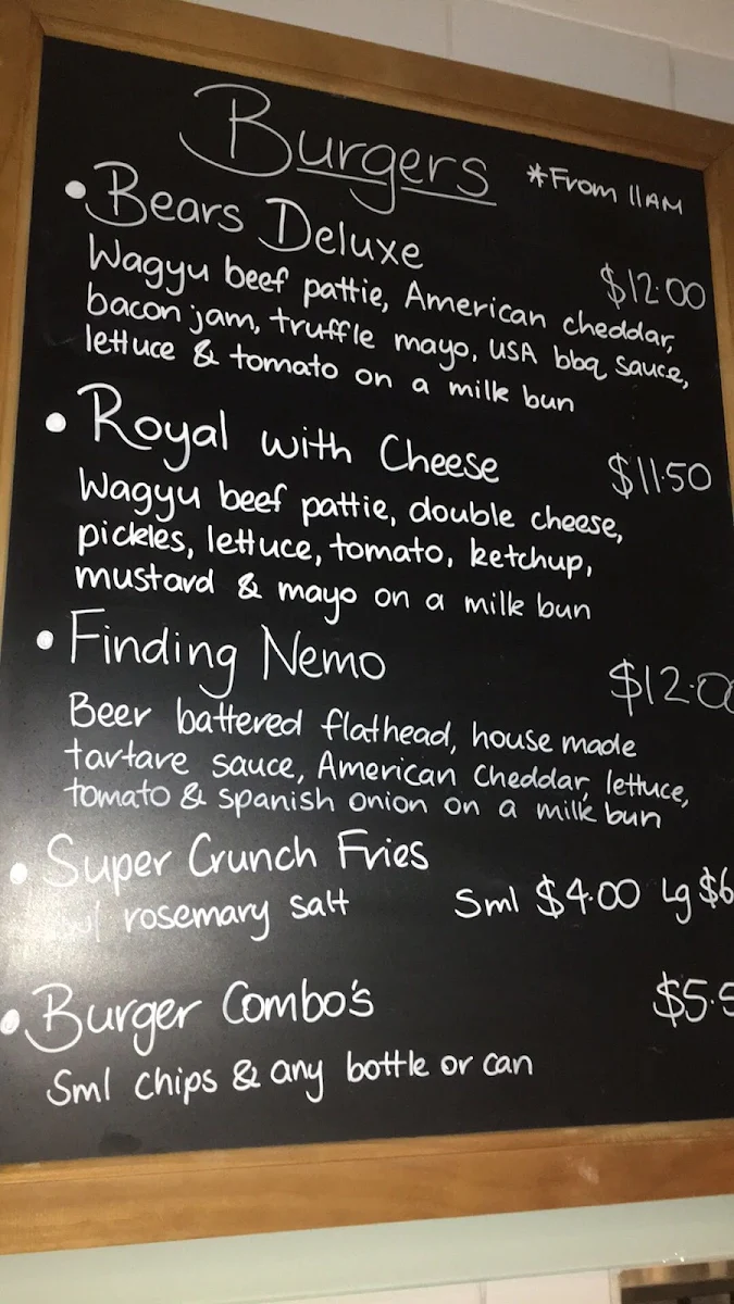 Menu, Two Hungry Bears Narrabeen