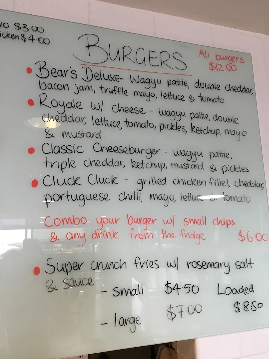 Menu, Two Hungry Bears Narrabeen