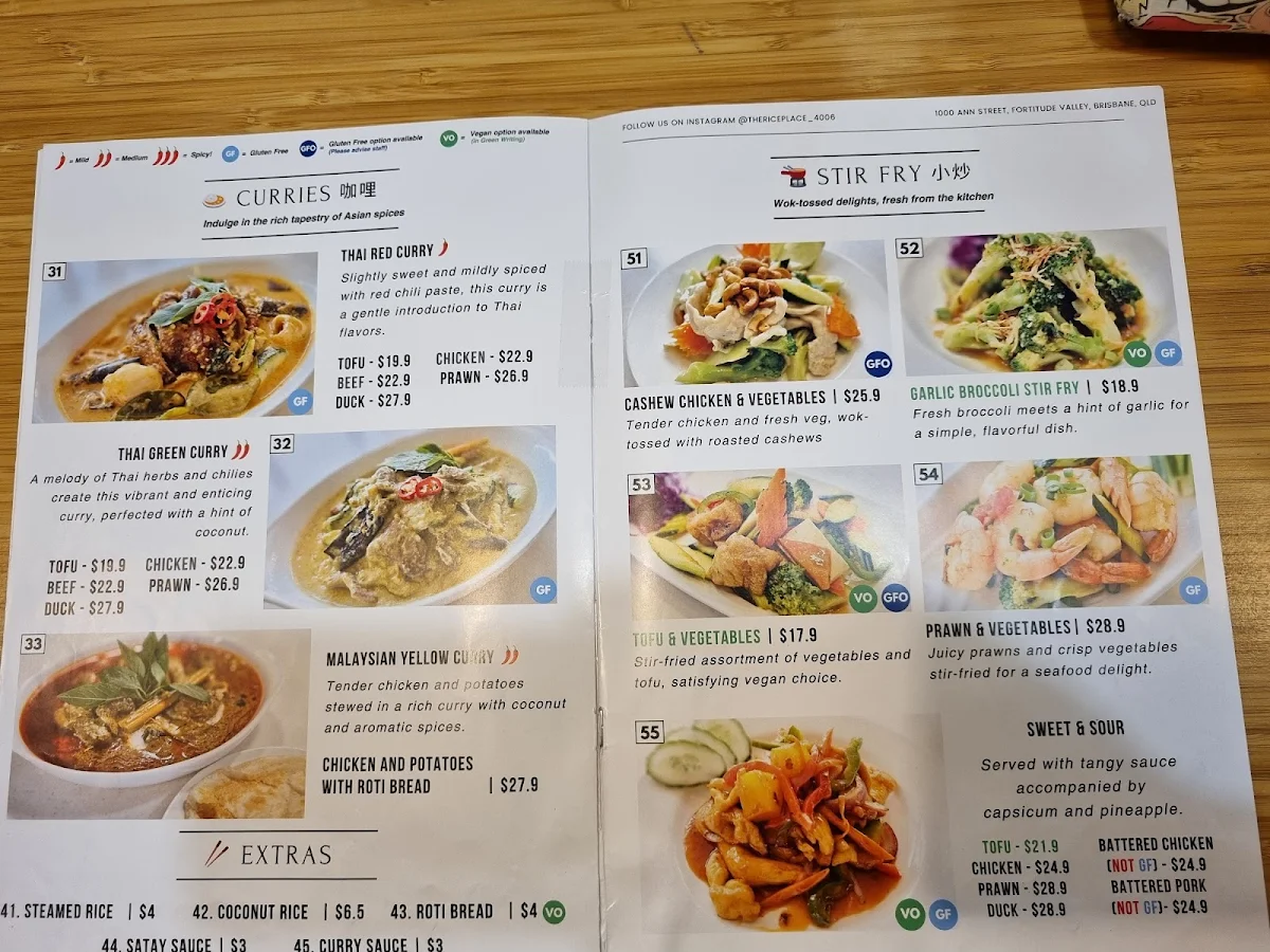 Menu, The Rice Place - Asian Kitchen