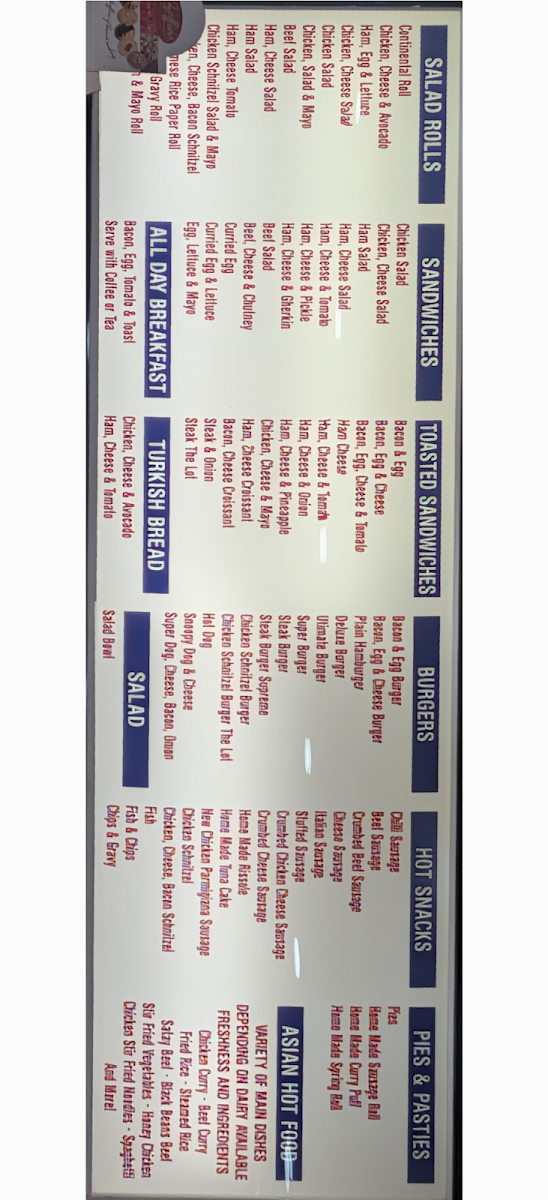 Menu, Fast 'N' Tasty