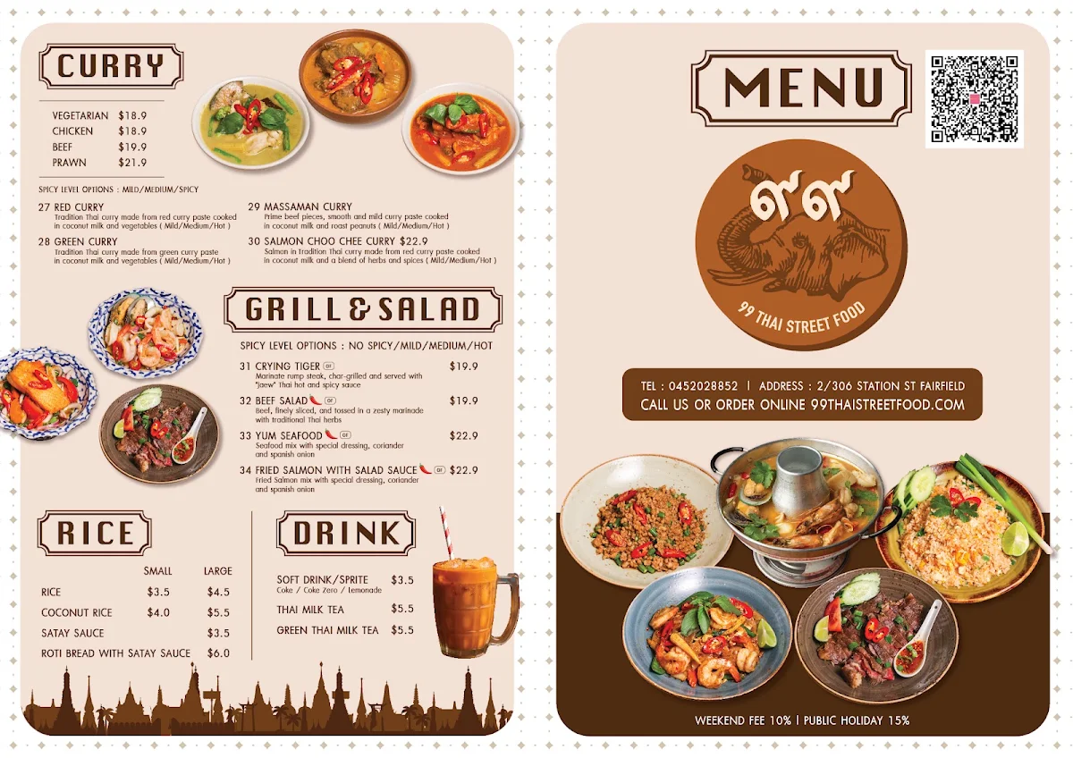Menu, 99 Thai Street Food