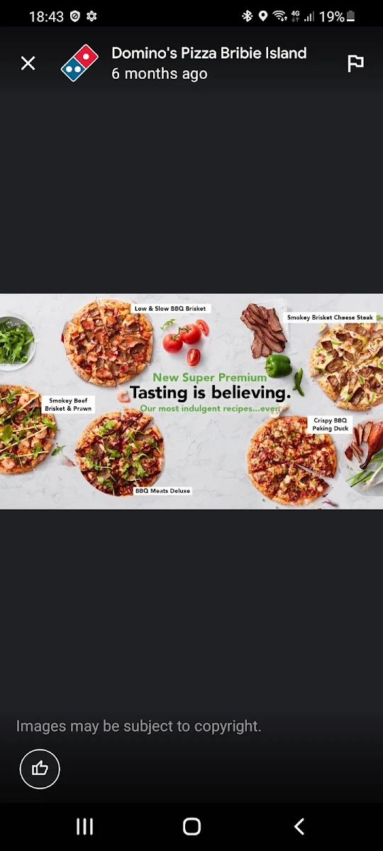 Menu, Domino's Pizza Bribie Island