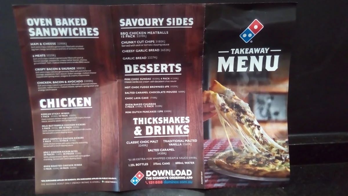 Menu, Domino's Pizza Bribie Island
