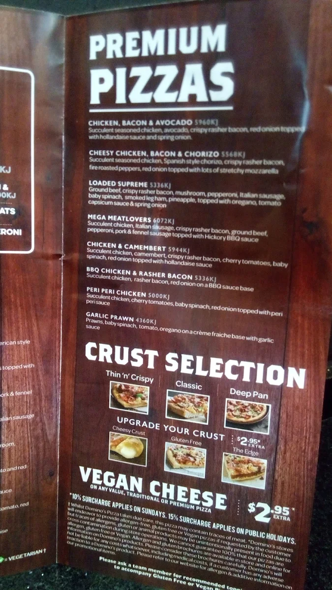 Menu, Domino's Pizza Bribie Island
