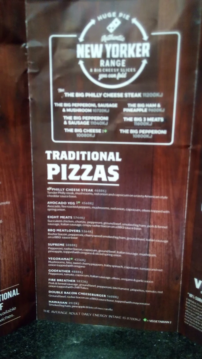 Menu, Domino's Pizza Bribie Island