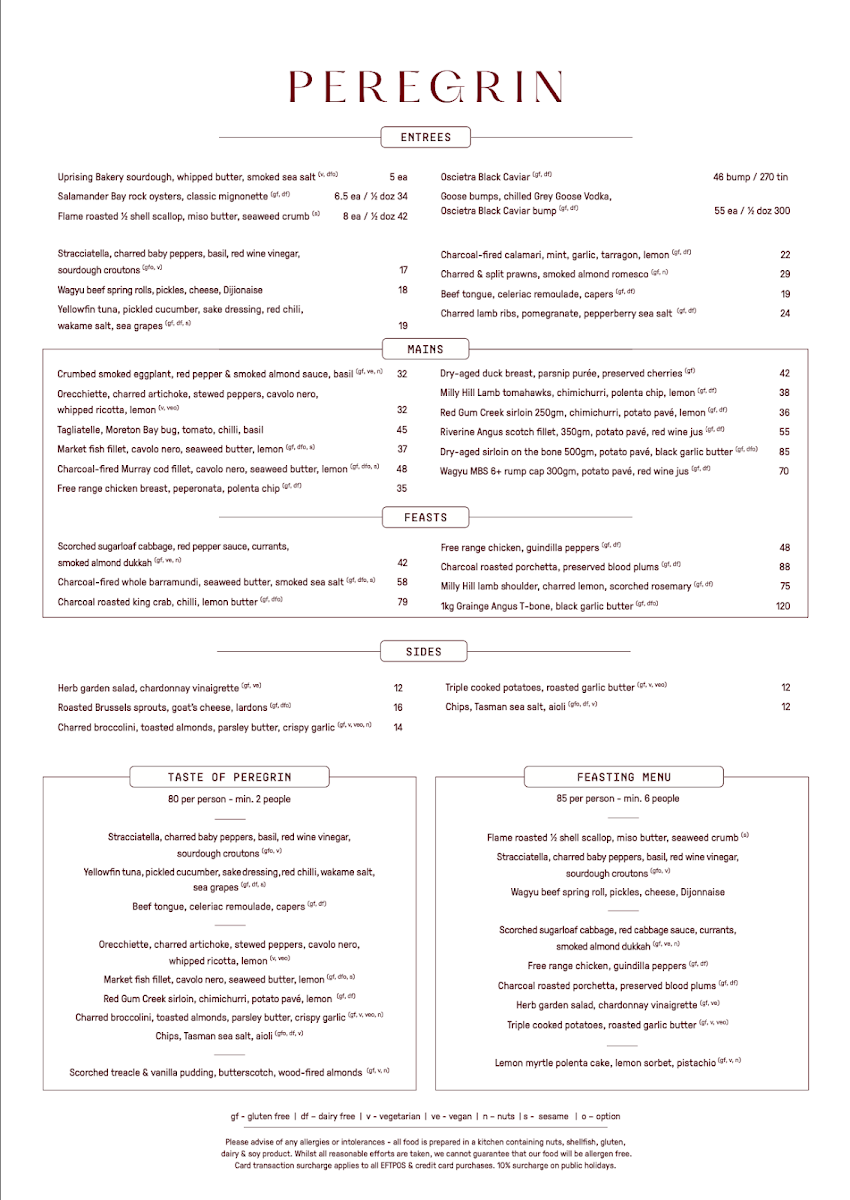 Menu, Peregrin