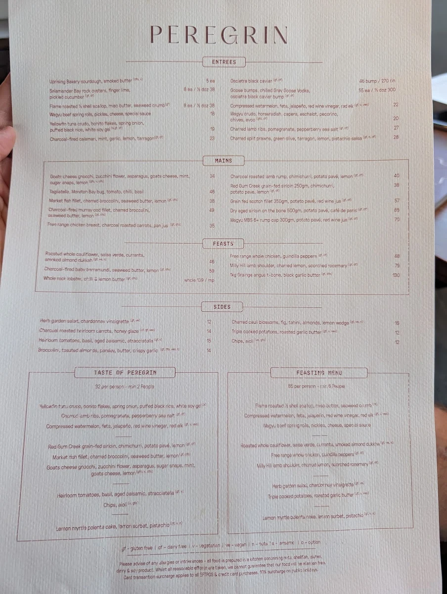 Menu, Peregrin