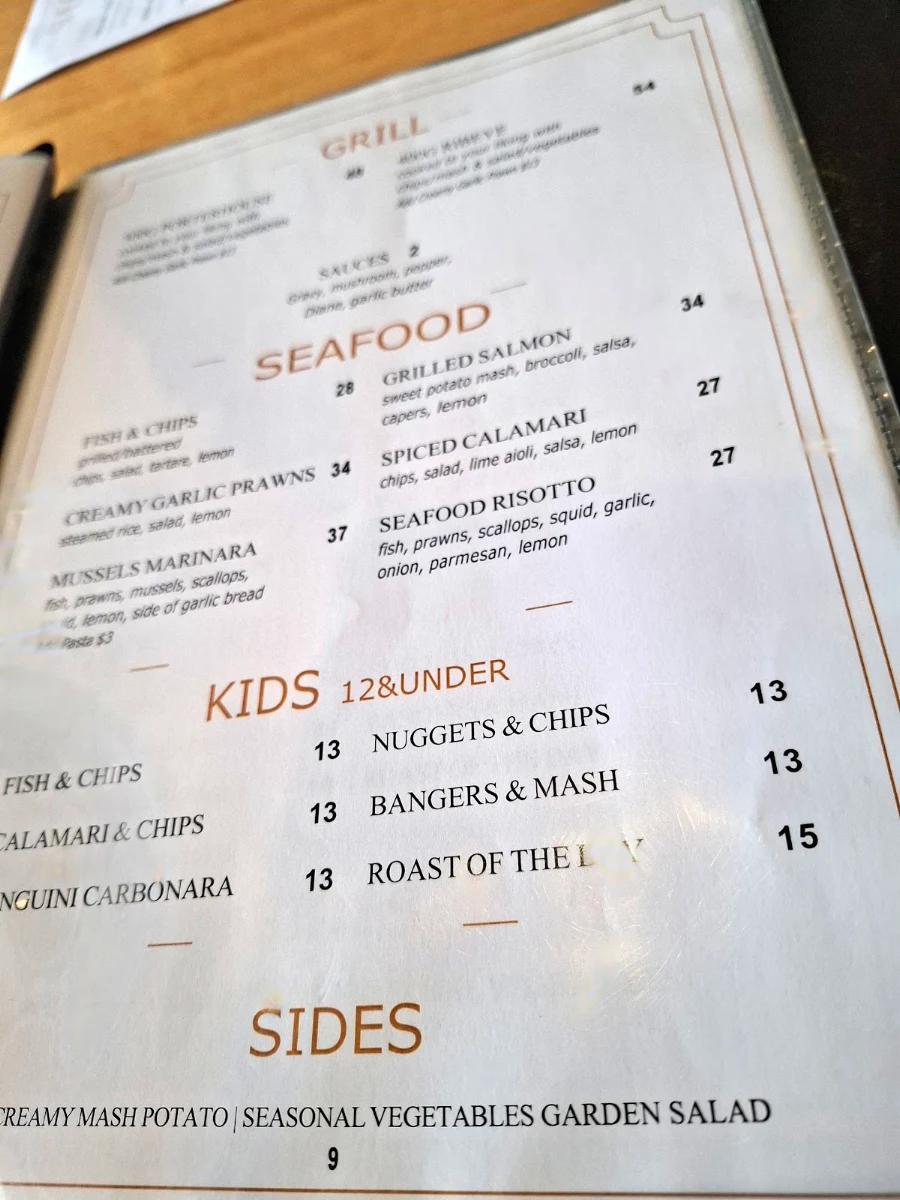 Menu, Edwards Waterfront Restaurant & Café