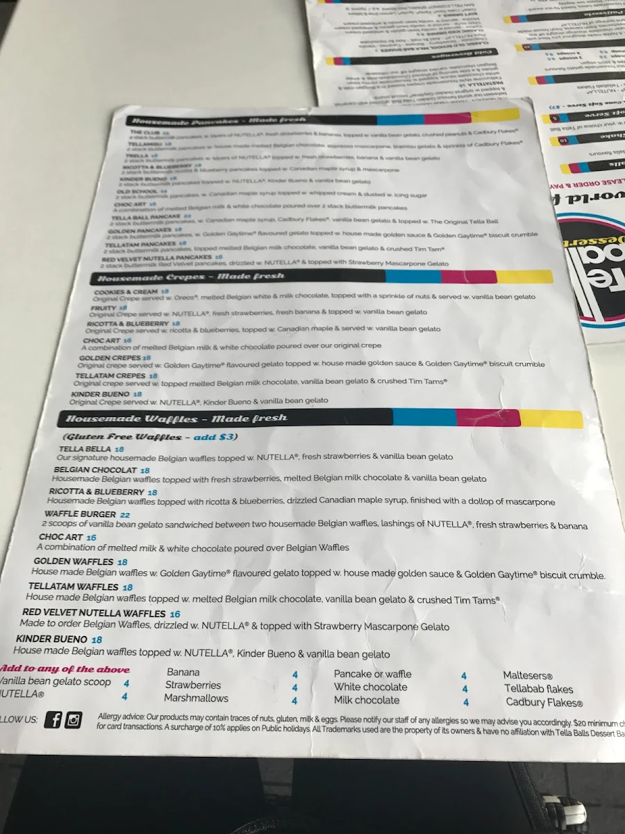 Menu, Tella Balls Dulwich Hill