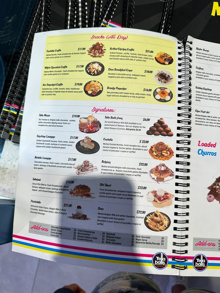 Menu, Tella Balls Dulwich Hill