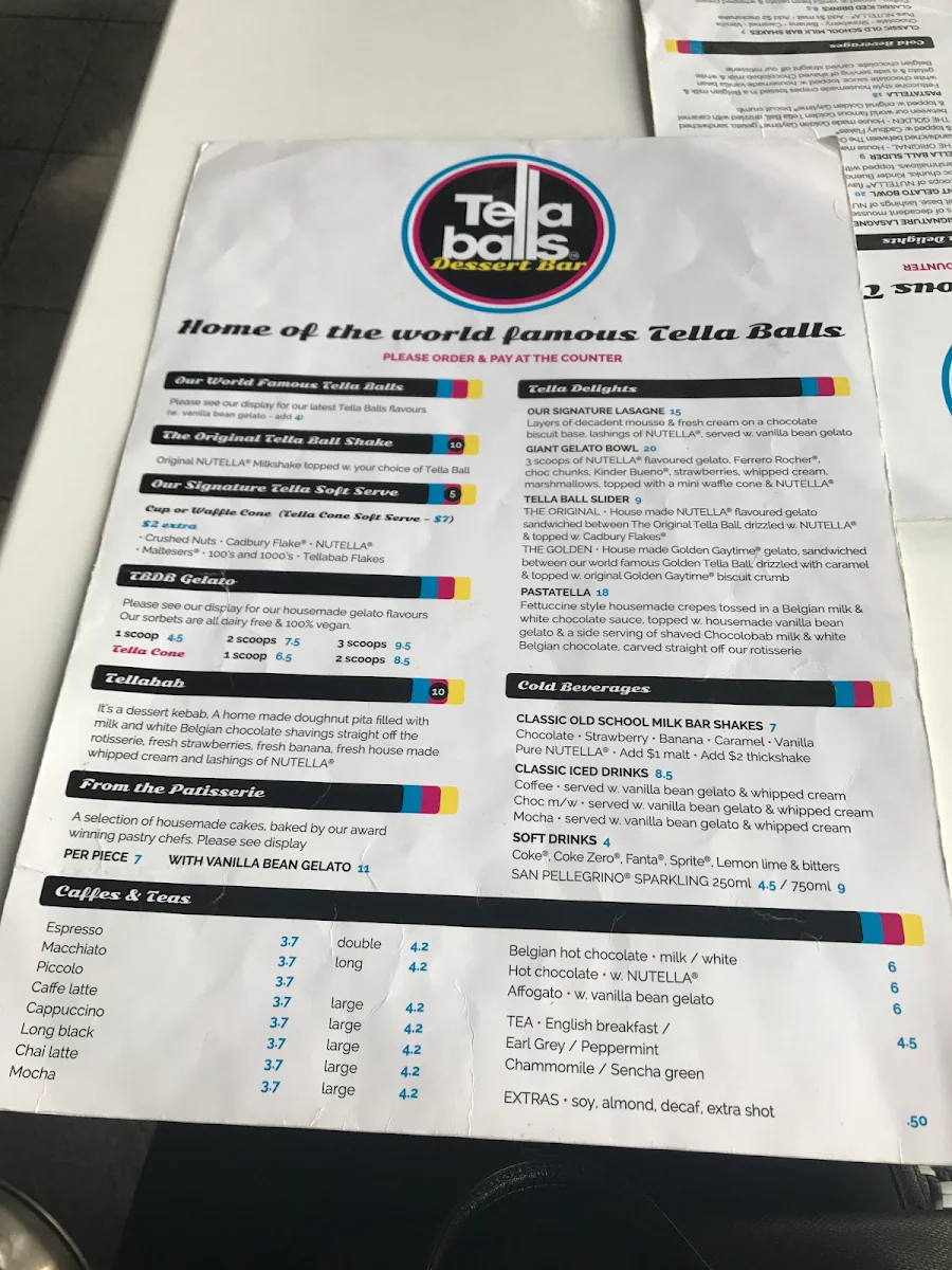 Menu, Tella Balls Dulwich Hill