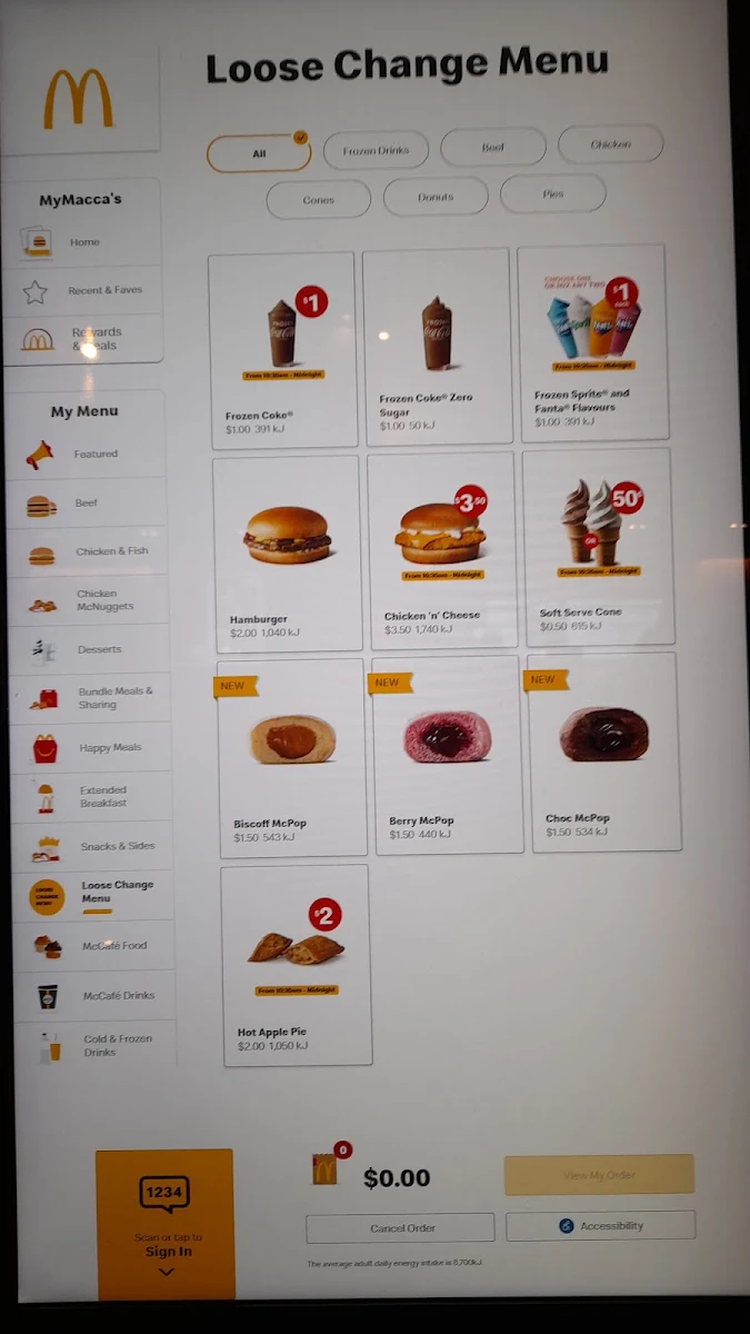 Menu, McDonald's Queen Street