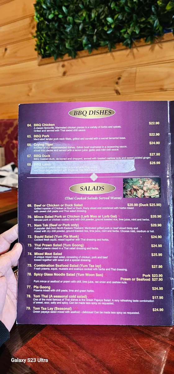 Menu, Khao Gaeng Thai Restaurant