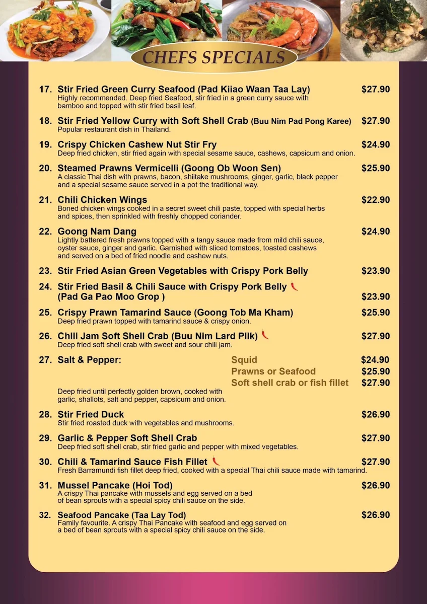 Menu, Khao Gaeng Thai Restaurant