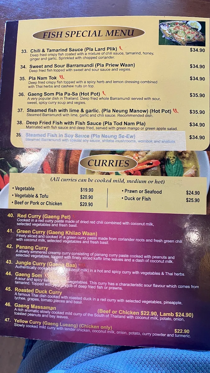 Menu, Khao Gaeng Thai Restaurant