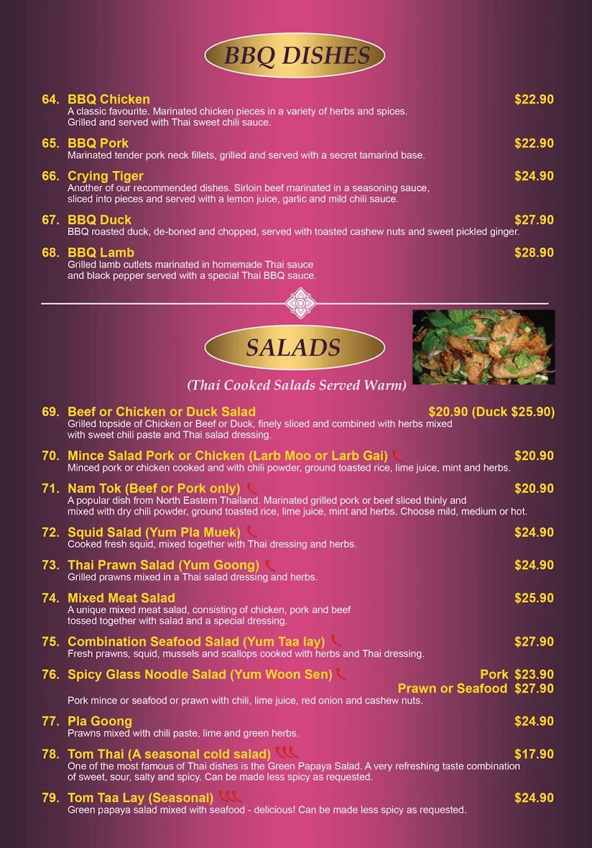 Menu, Khao Gaeng Thai Restaurant
