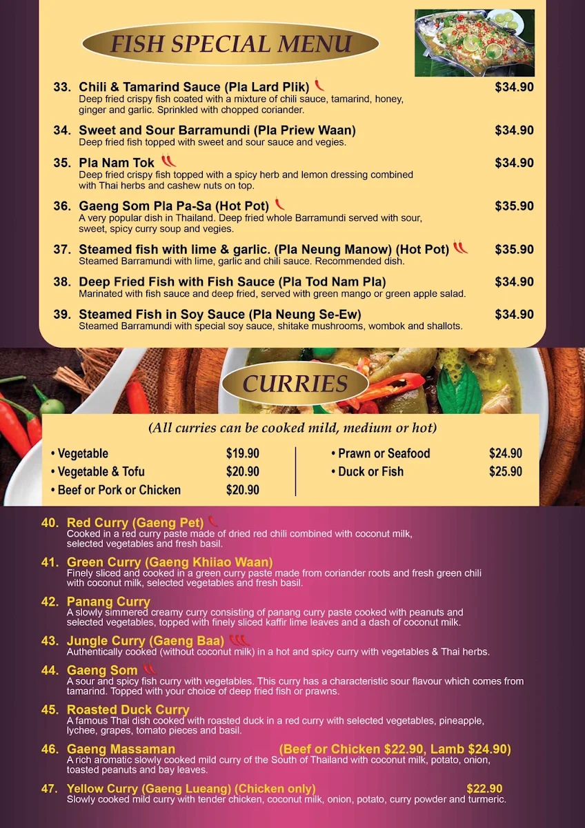 Menu, Khao Gaeng Thai Restaurant