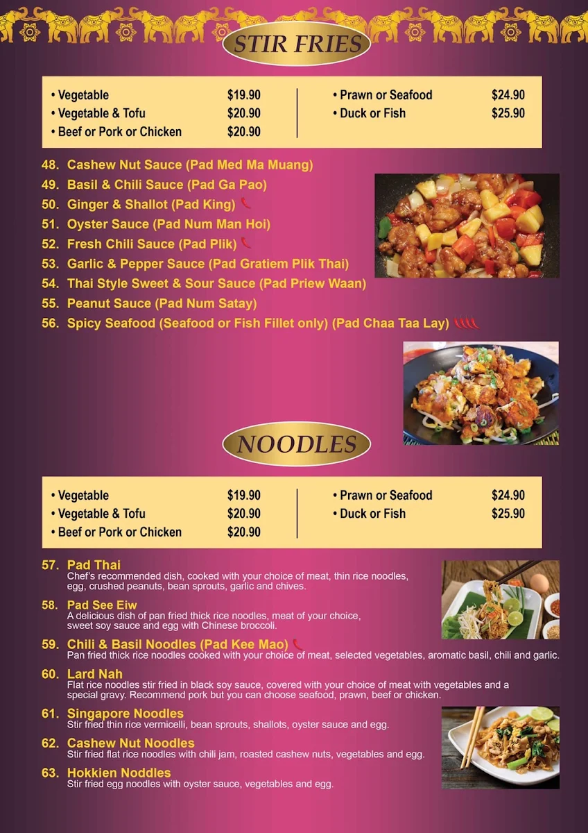 Menu, Khao Gaeng Thai Restaurant