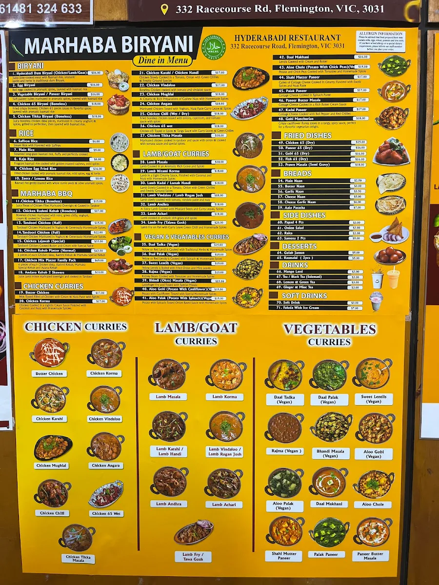 Menu, Marhaba Biryani