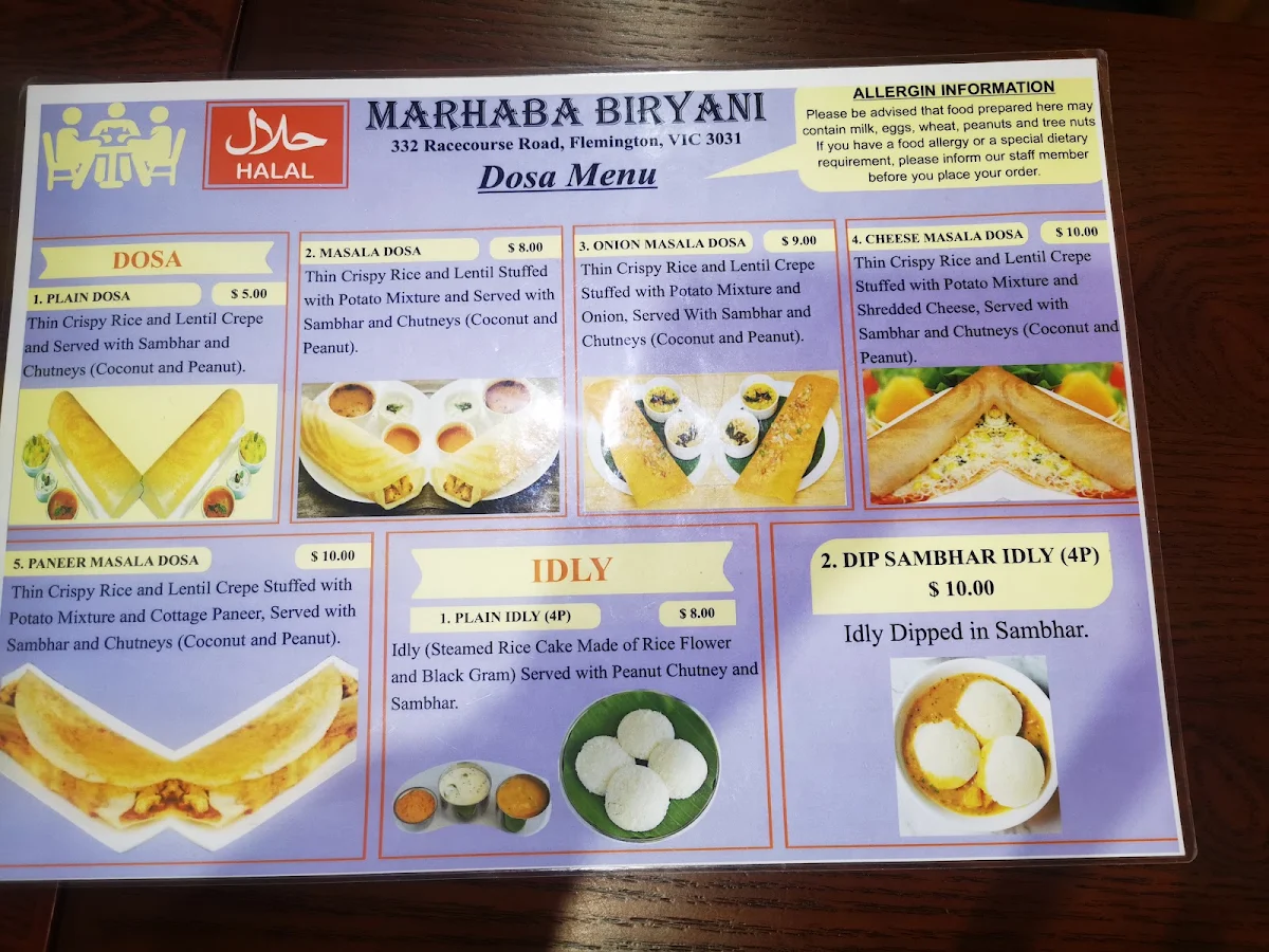 Menu, Marhaba Biryani