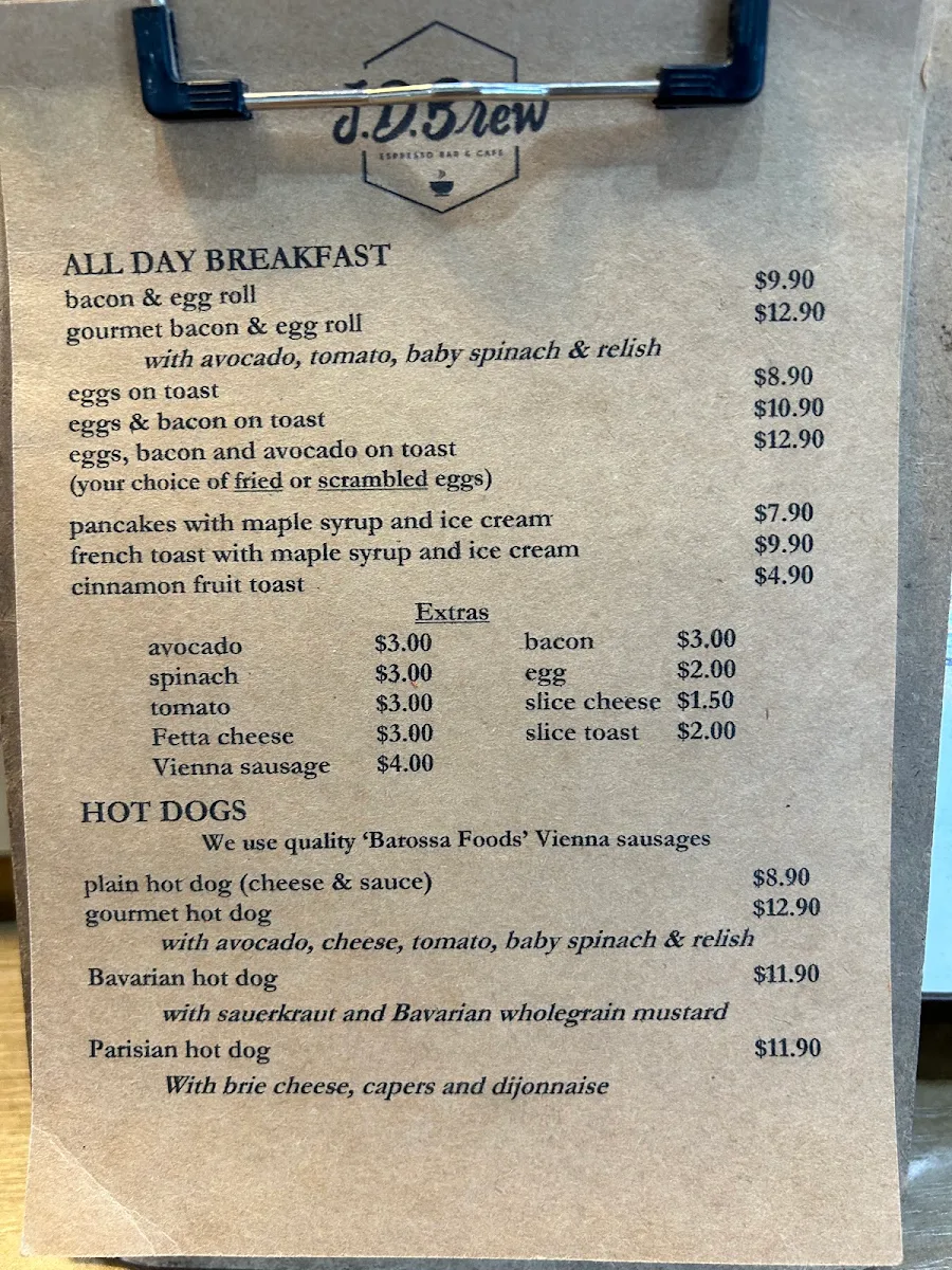 Menu, J.D. Brew Espresso Bar & Cafe