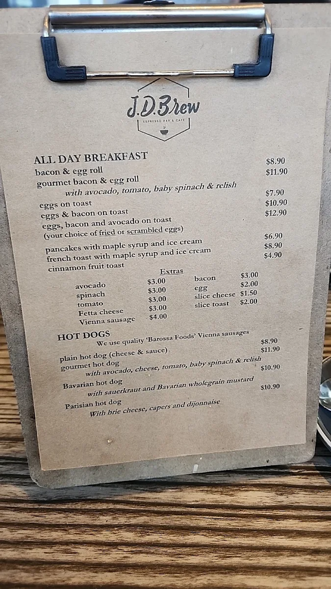 Menu, J.D. Brew Espresso Bar & Cafe