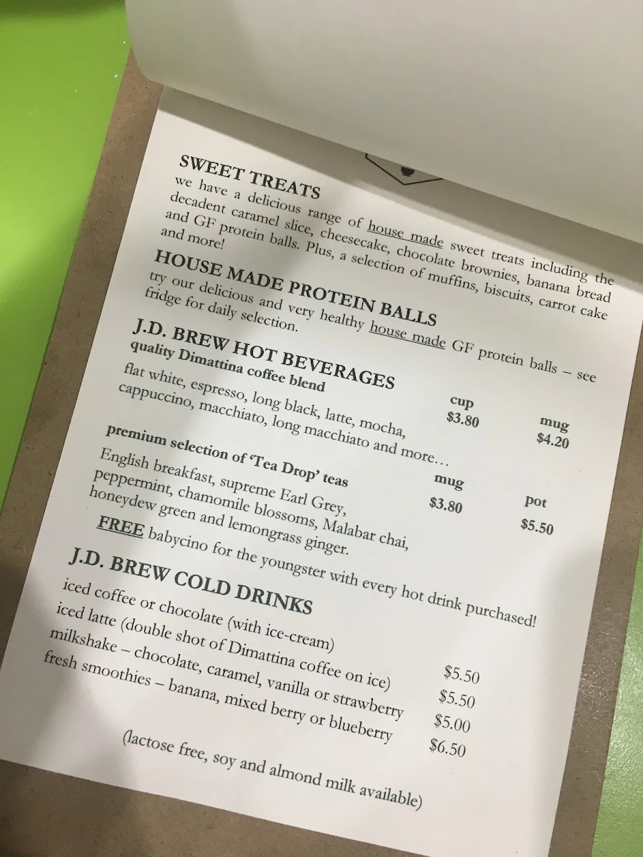 Menu, J.D. Brew Espresso Bar & Cafe