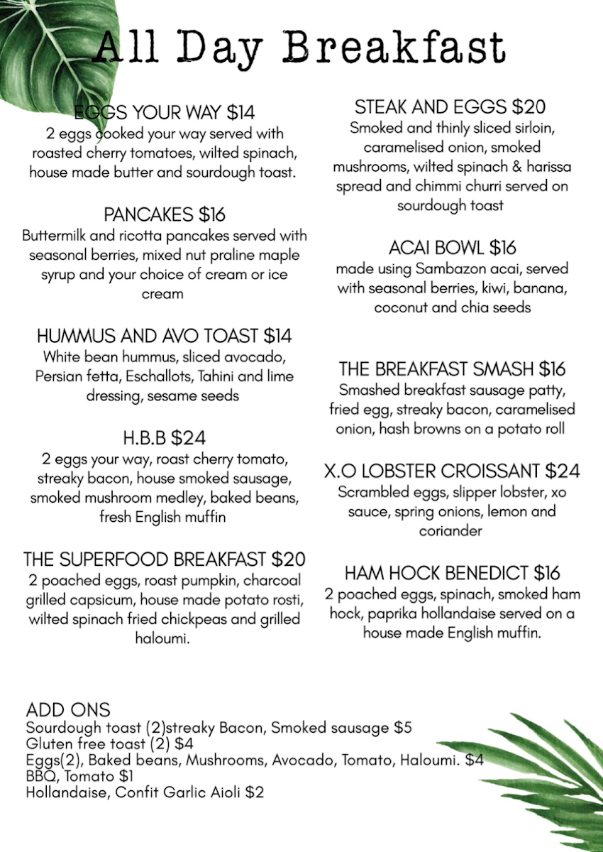 Menu, The Harvest Ground