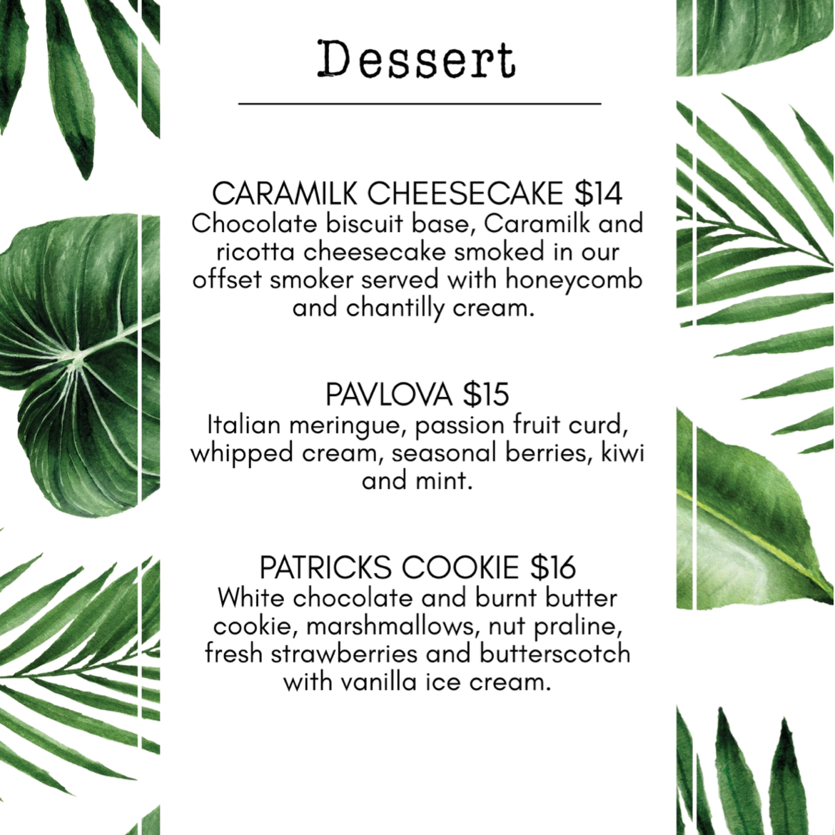 Menu, The Harvest Ground