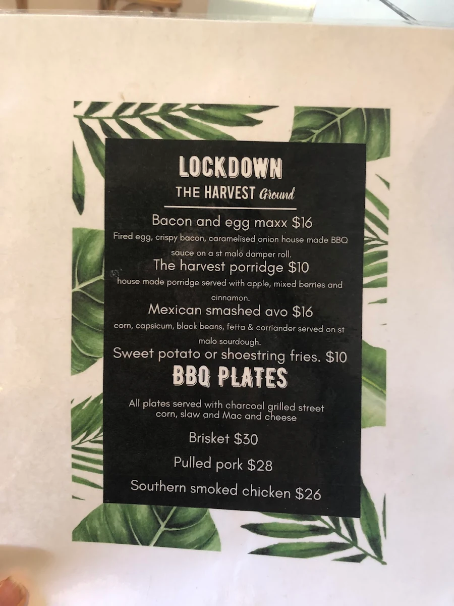 Menu, The Harvest Ground
