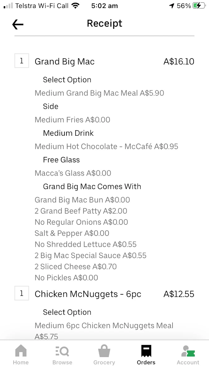 Menu, McDonald's Golden Grove