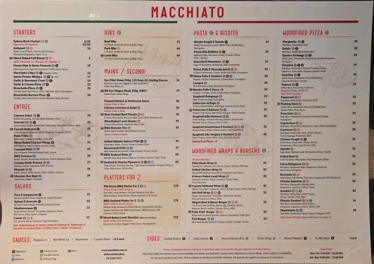 Menu, Macchiato Wood Fire Pizza and Coffee Roasters