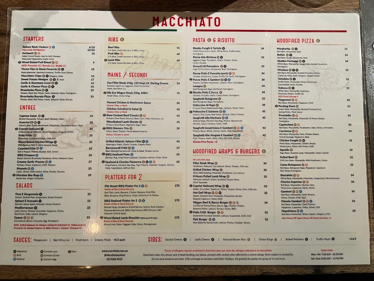 Menu, Macchiato Wood Fire Pizza and Coffee Roasters